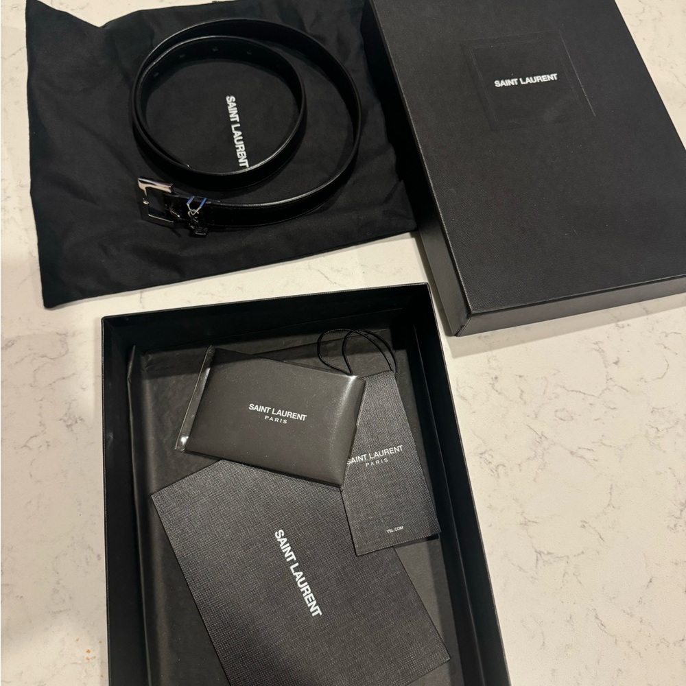 Ysl saint Laurent belt black with silver logo size 70